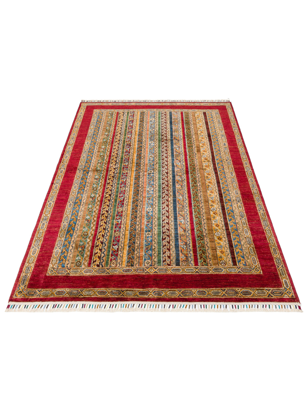 El dokuma Afgan halı kırmızı bitkisel desen 160x207 cm