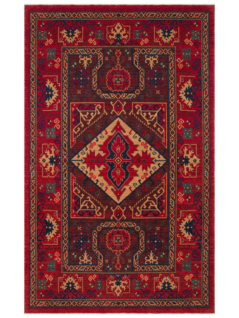 Göbeklitepe Series Handmade Black Loom Rug Made with 100% New Zealand Wool Featuring Anatolian Motifs 04RED