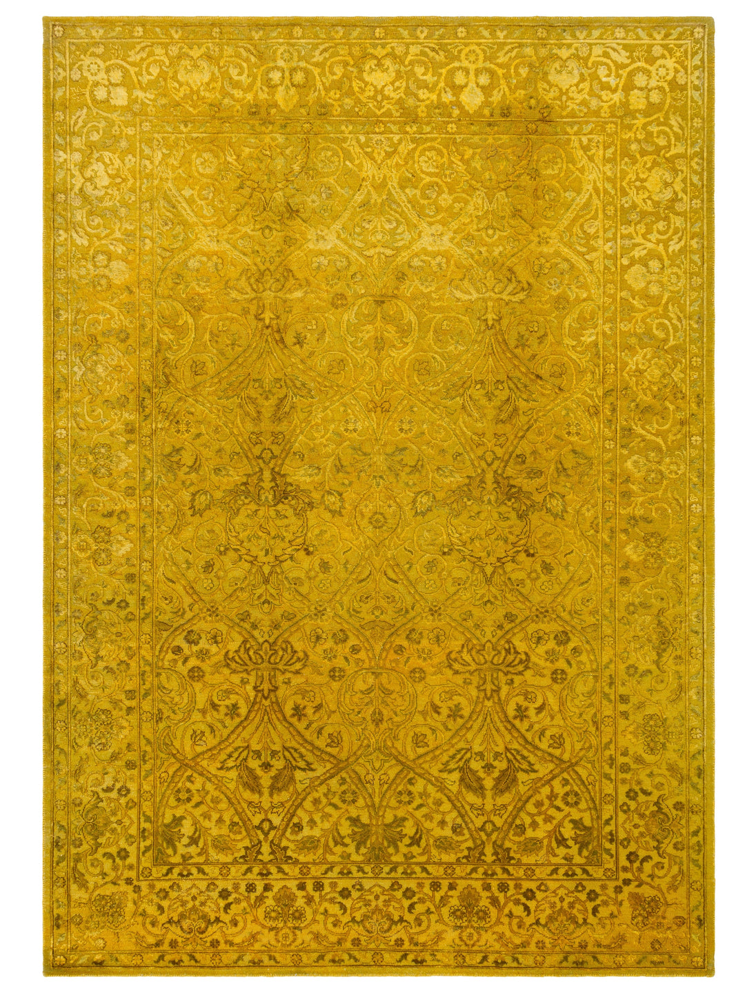 El dokuma Hindistan Jaipur halı Altın Sarı 168x239 cm kuşbakışı üstten görünüm