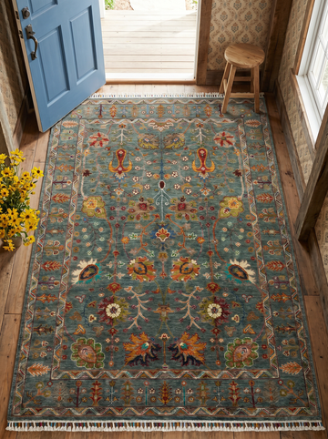 Afghan Chobi Ziegler Handwoven Carpet Single Piece Tree of Life Motif Green