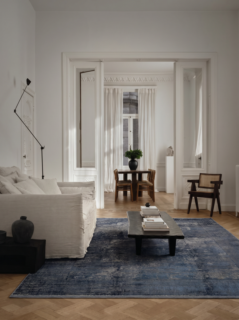 Elegant Gefärbt Speziell Glänzend Hochwertig Dicht gewebter Wohnzimmer Wohnzimmer Flur Moderner Teppich 02 NAVY