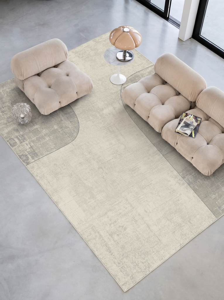 Tapis de salon moderne brillant tissé serré de haute qualité à motif géométrique Monza 01 CRÈME GRIS