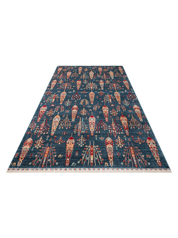 Oushak Carnaval Tapis Uşak moderne TENCEL™ 100 % naturel, facile à nettoyer, fabriqué à la main 08 NAVY TURQUOISE