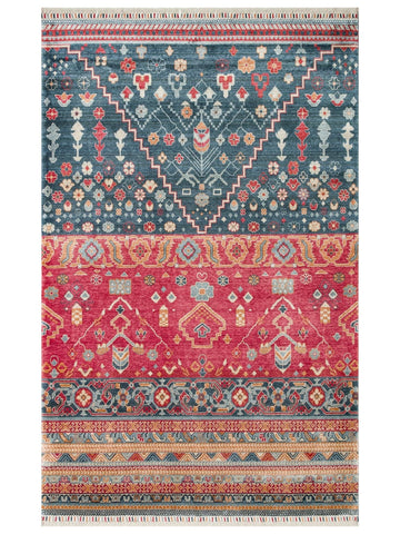 Oushak Carnaval 100 % natürlich Leicht zu reinigen Handgefertigt TENCEL™ Moderner Uşak-Teppich 17 NAVY MULTY
